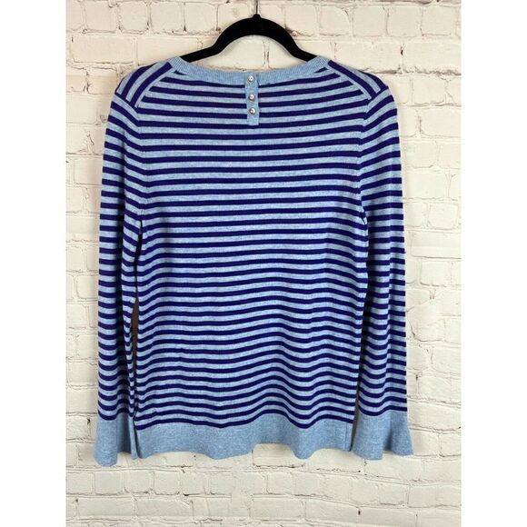 TALBOTS blue violet striped wool blend sweater pullover button flared sleeve S - Picture 5 of 7